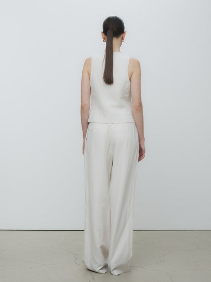 Tonywack | Linen Two Pleats Wide Pants - Ivory