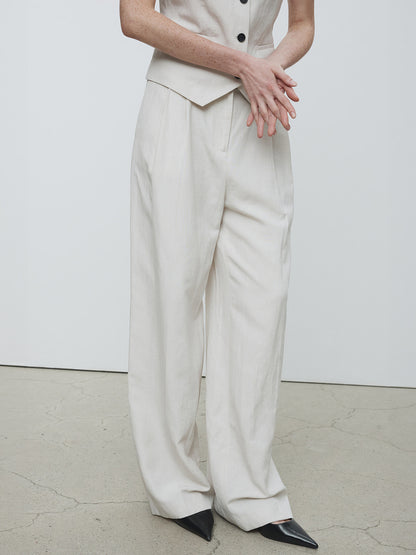 Tonywack | Linen Two Pleats Wide Pants - Ivory
