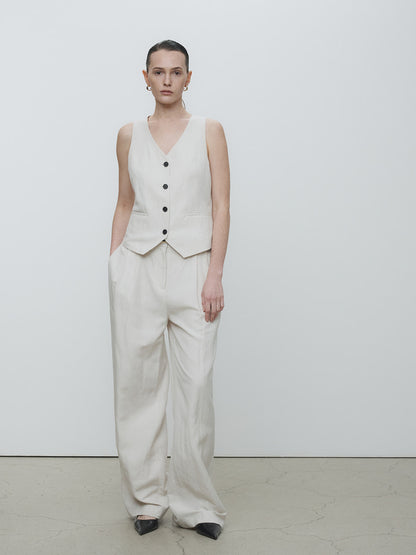 Tonywack | Linen Two Pleats Wide Pants - Ivory