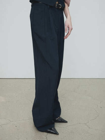 Tonywack | Linen Two Pleats Wide Pants - Navy