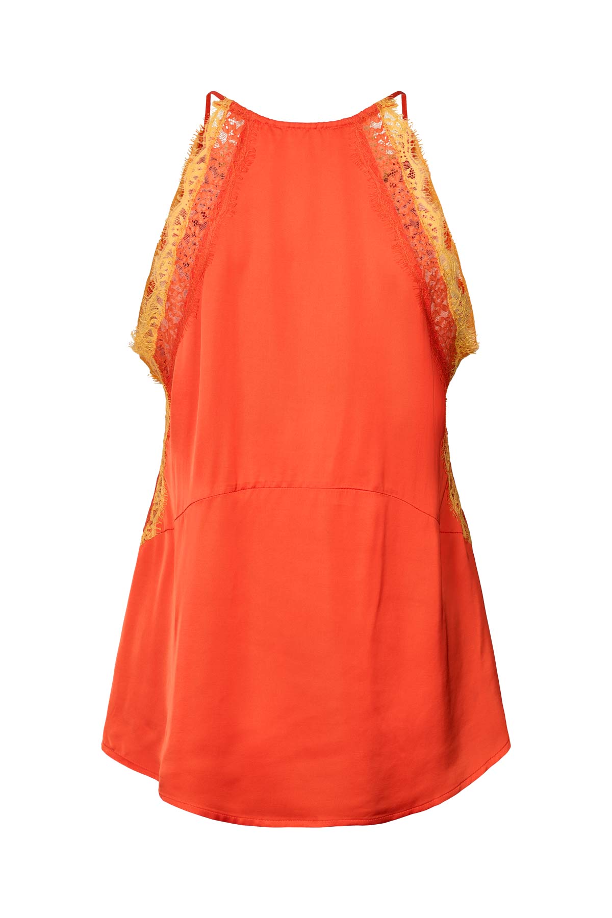 Rabens Saloner | Contrast Lace Camisol Top - Deep Mandarin