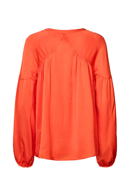 Rabens Saloner | Contrast Lace Shirt - Deep Mandarin