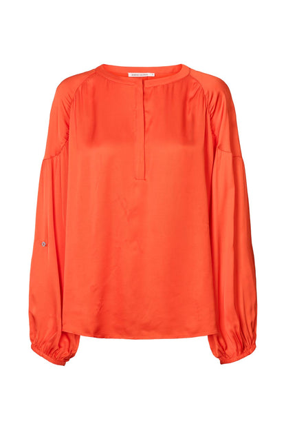 Rabens Saloner | Contrast Lace Shirt - Deep Mandarin