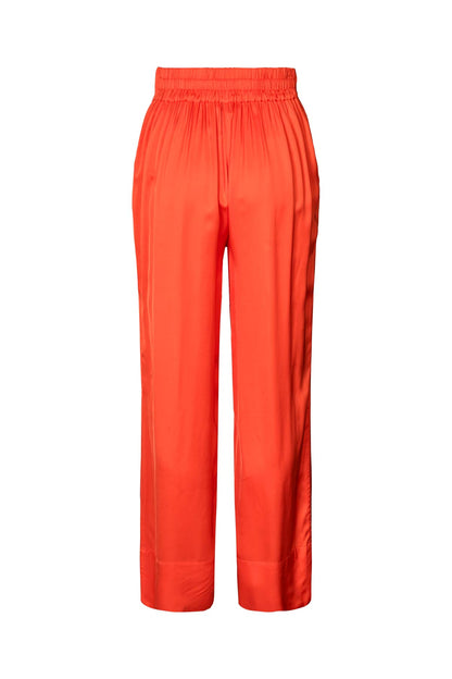 Rabens Saloner | Contrast Lace Wide Leg Pants - Deep Mandarin