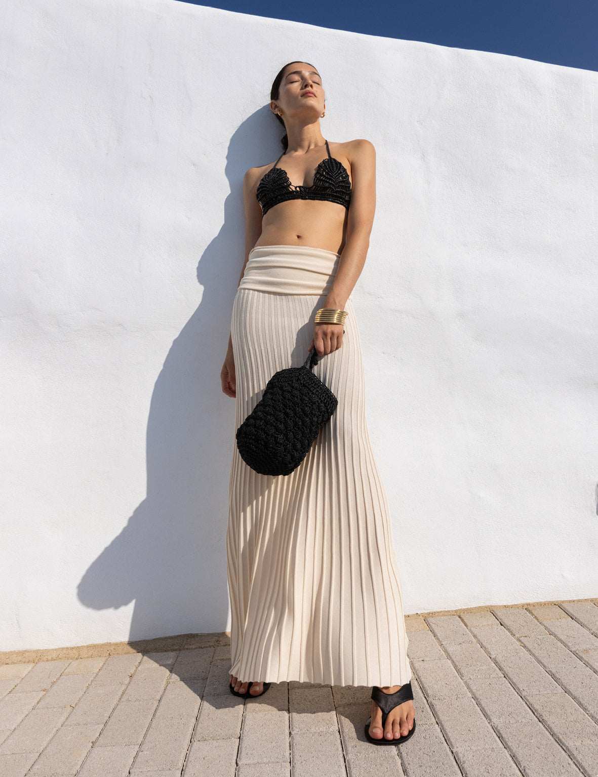 La Tribe | Wedge Thong - Black Satin