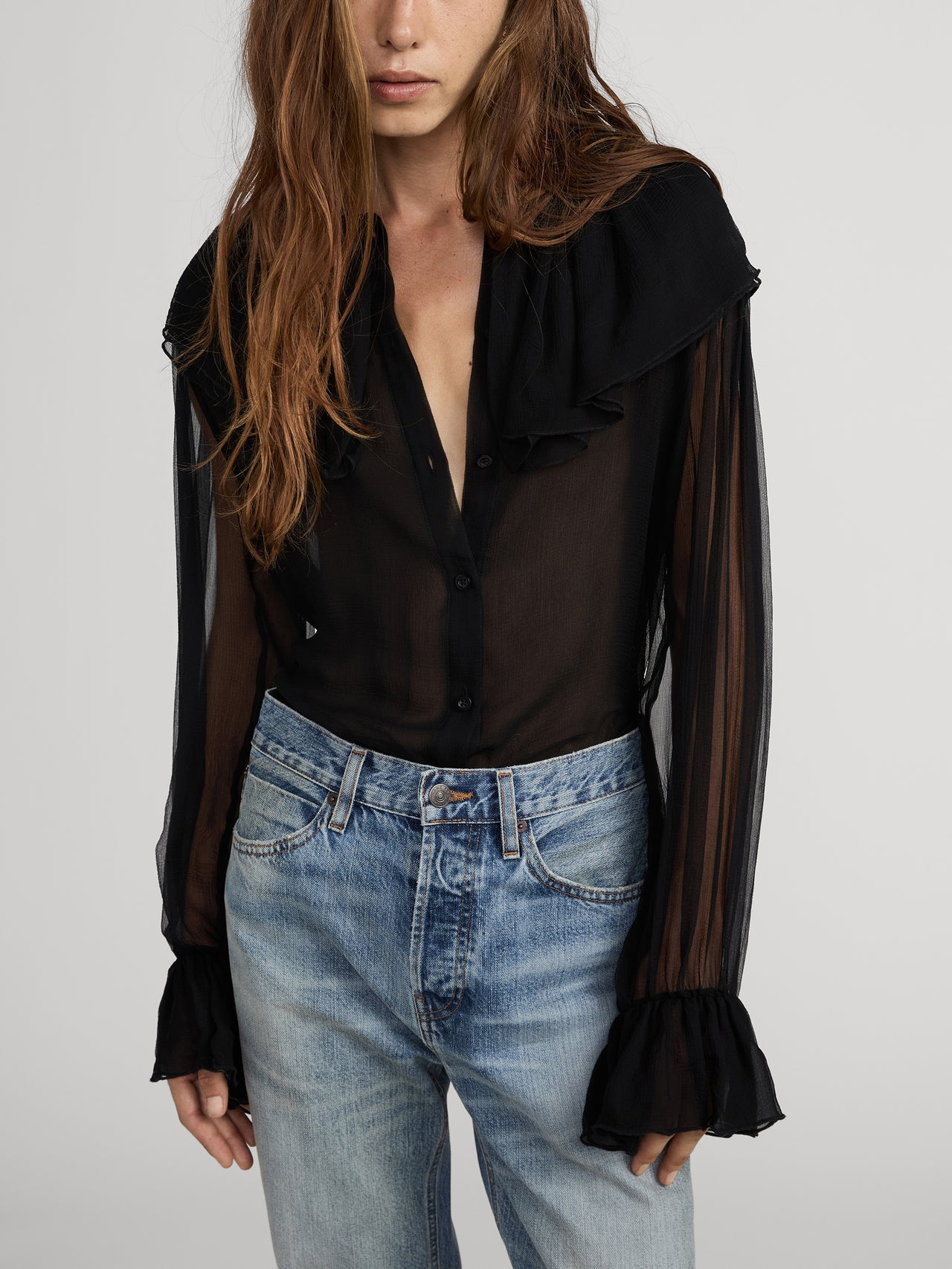Frame | The Tiered Statement Blouse - Black