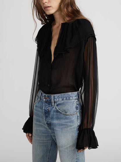 Frame | The Tiered Statement Blouse - Black