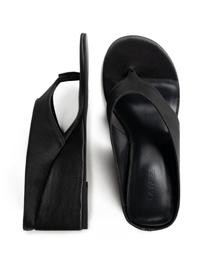 La Tribe | Wedge Thong - Black Satin