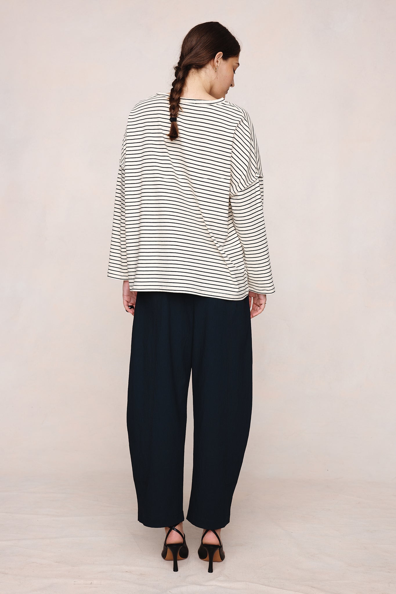 Marle | Yelena Tee - Ivory / Black Stripe