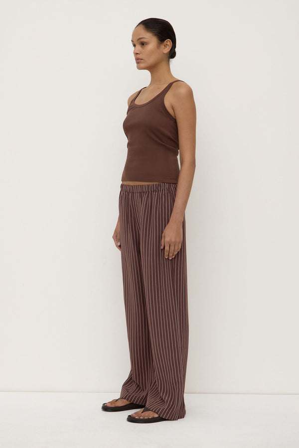Assembly Label | Zayla Silk Stripe Pant - Cream/Espresso