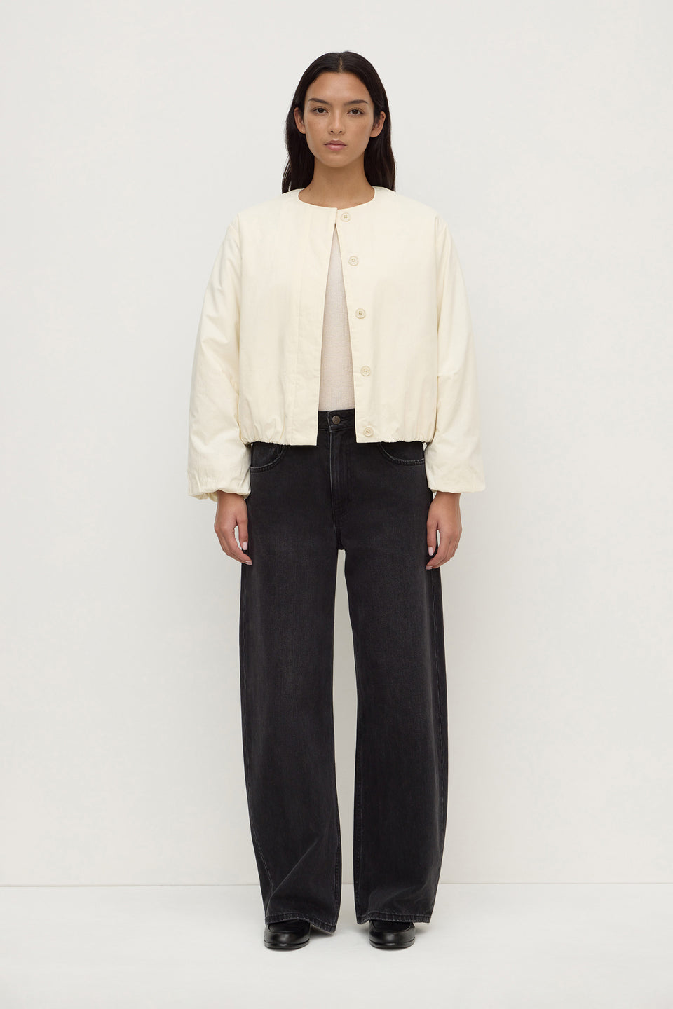 Assembly Label | Zoie Padded Bomber Jacket - Antique White