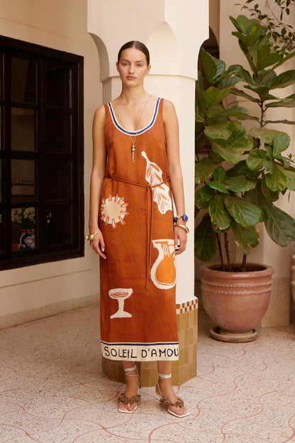 Alemais | Soleil D'Amour Silk Midi Dress - Rust