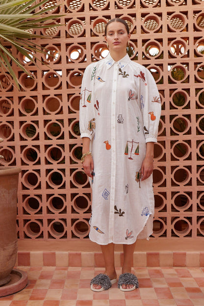 Alemais | Mina Embroidered Shirt Dress - Cream