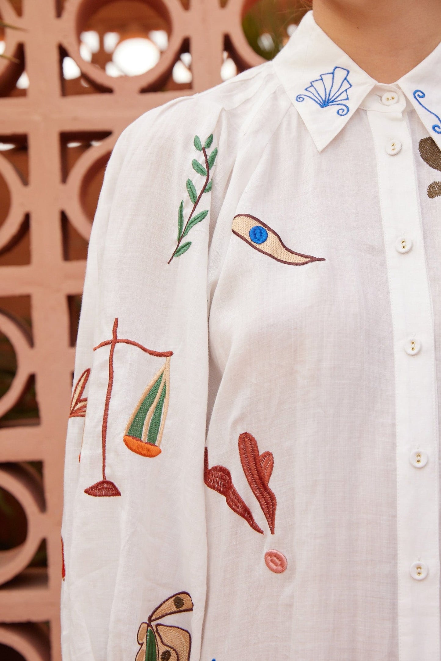 Alemais | Mina Embroidered Shirt Dress - Cream