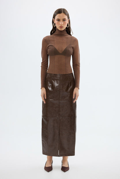 Bubish | Riley Sheer Long Sleeve Top - Chocolate