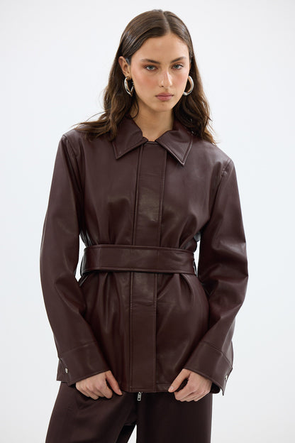 Bubish | Ellery Faux Leather Jacket - Bordeaux