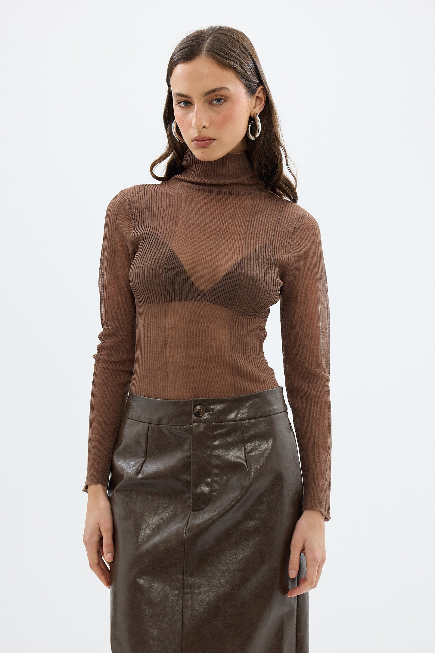 Bubish | Riley Sheer Long Sleeve Top - Chocolate