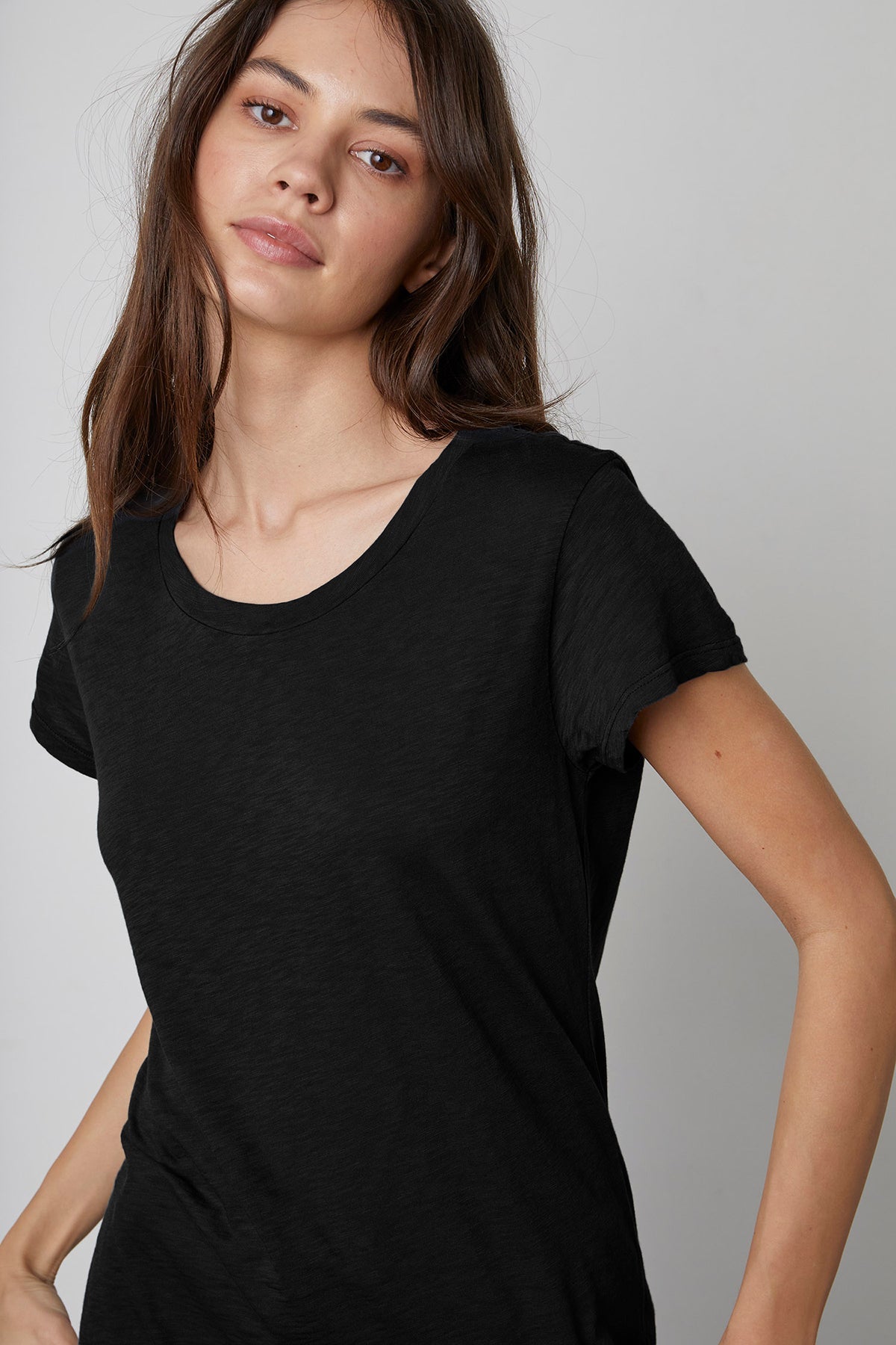 Velvet | Odelia Cotton Slub Crew Neck Tee - Black