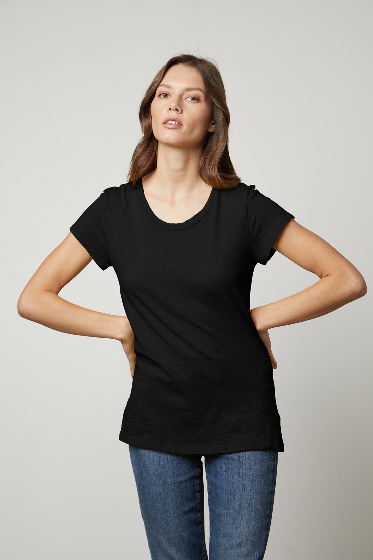 Velvet | Odelia Cotton Slub Crew Neck Tee - Black