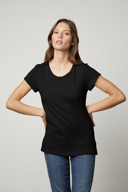Velvet | Odelia Cotton Slub Crew Neck Tee - Black