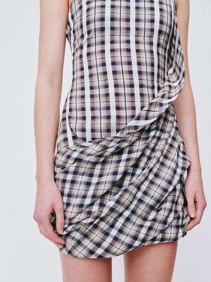 Wynn Hamlyn | Rowan Twist Mini Dress - Navy/White Check