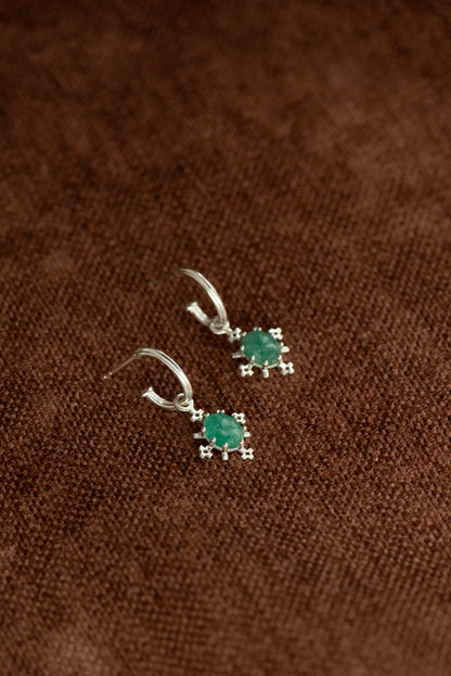 Zoe & Morgan | Farah Hoop - Silver With Emerald