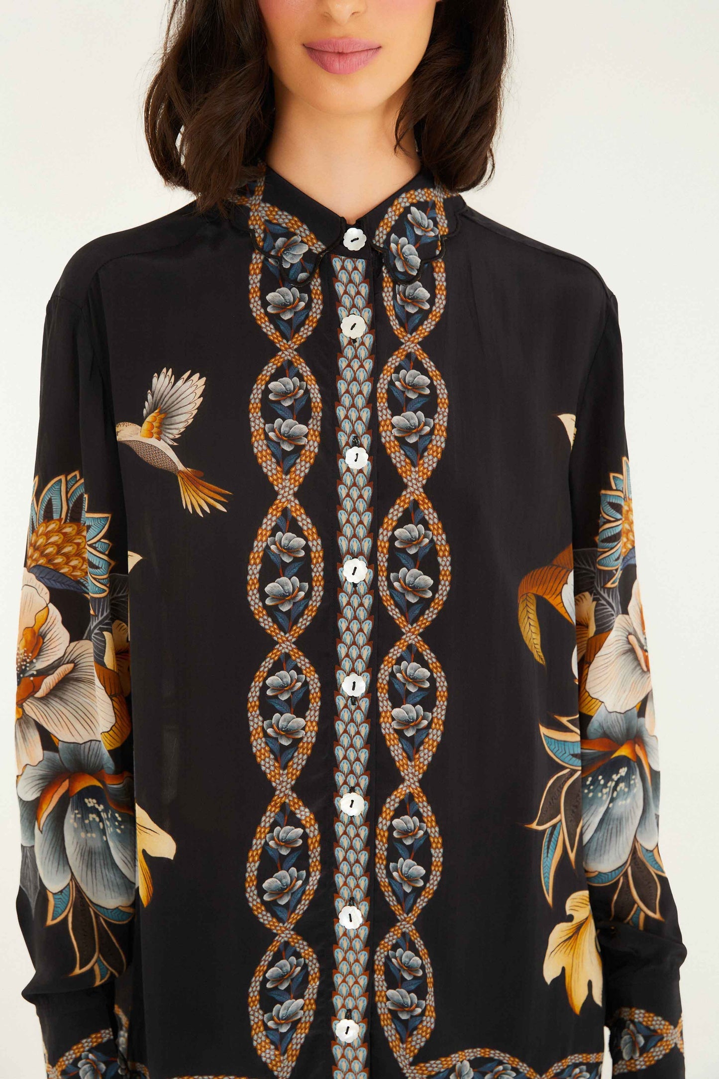 Farm Rio | Pajama Shirt - Snake Floral Black