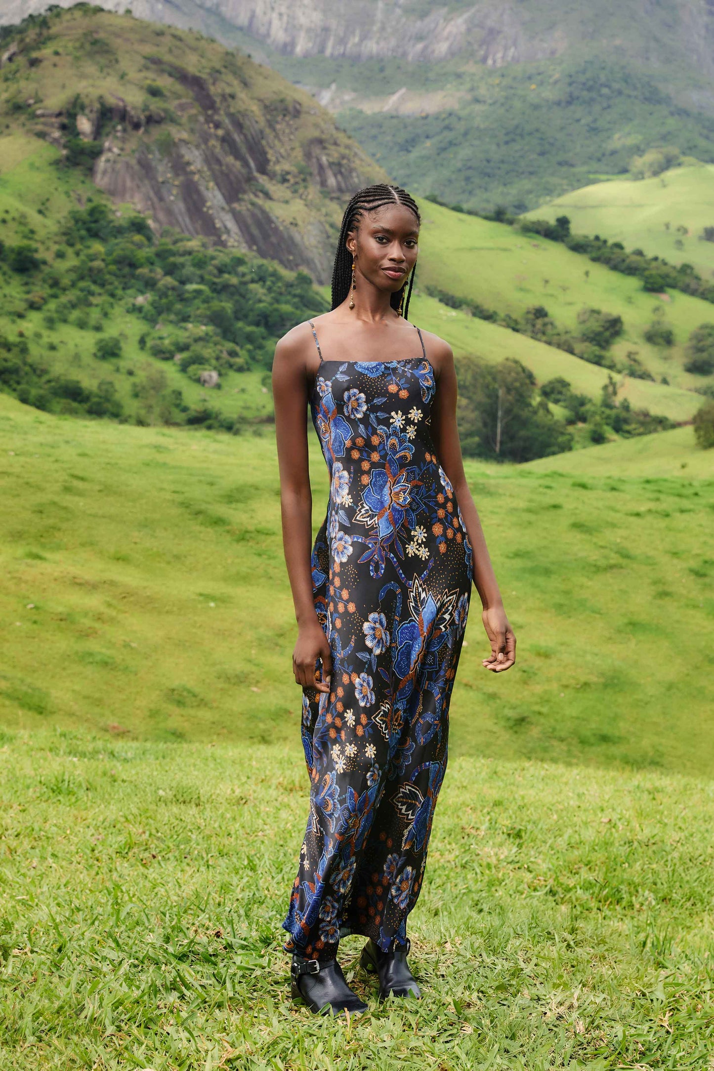 Farm Rio | Black Slip Maxi Dress - Snakes Bouquet