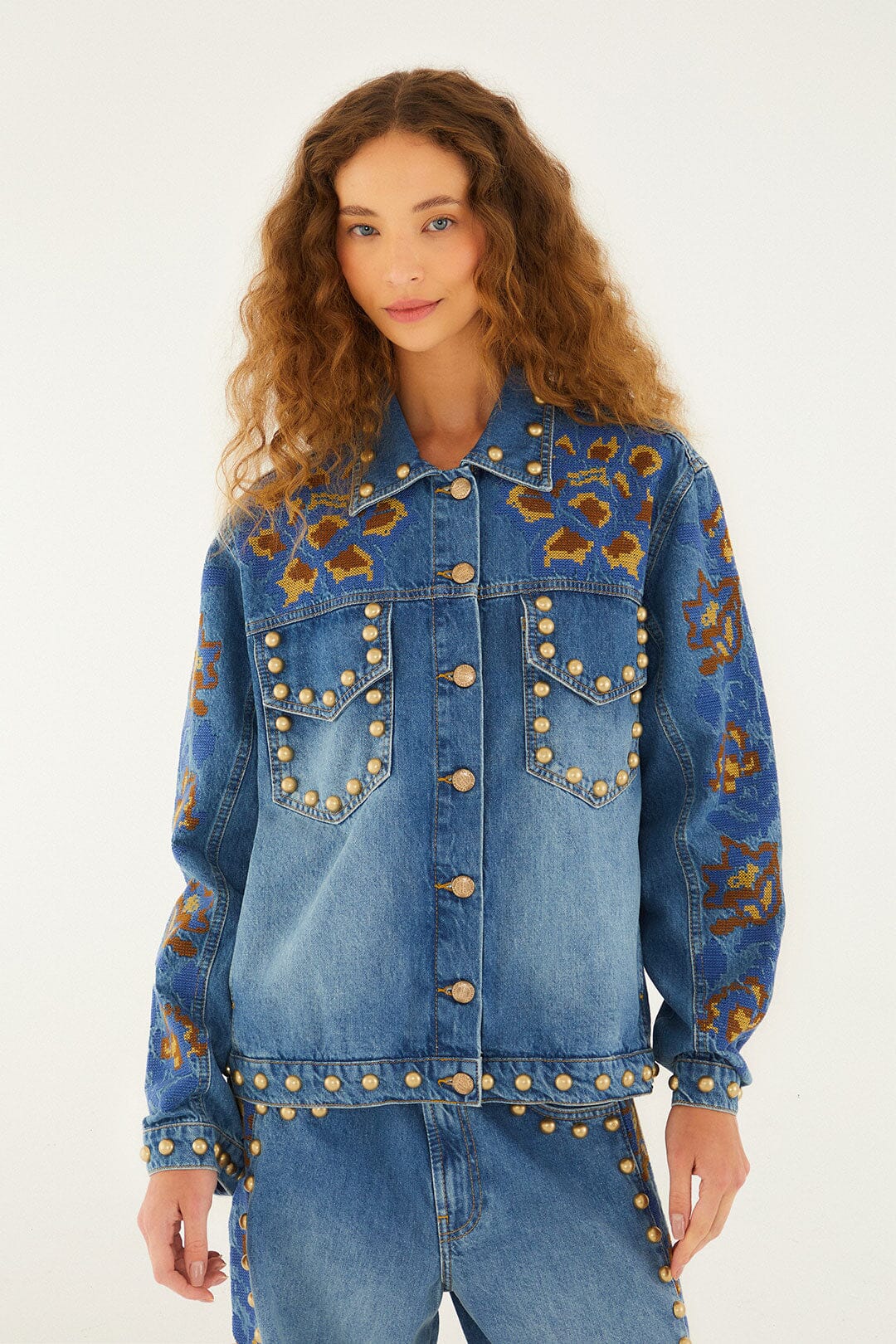 Farm Rio | Studs Metal Denim Jacket - Denim