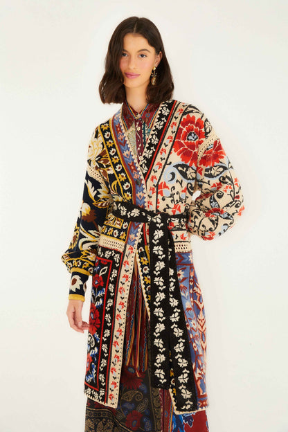 Farm Rio | Patchwork Knit Midi Cardi - Flower Print