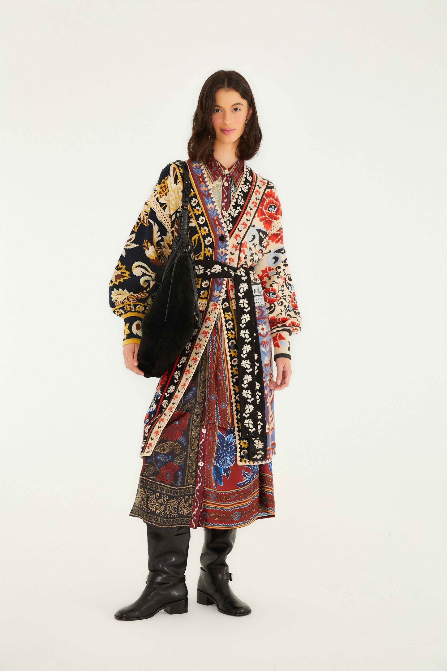 Farm Rio | Patchwork Knit Midi Cardi - Flower Print
