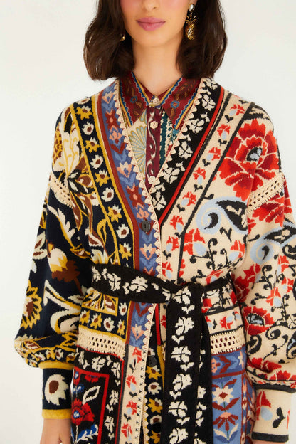 Farm Rio | Patchwork Knit Midi Cardi - Flower Print