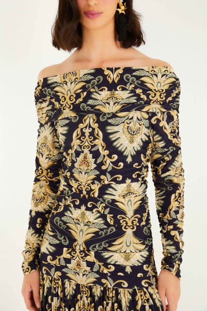 Farm Rio | Wonderful Arabesque Dress - Navy Blue