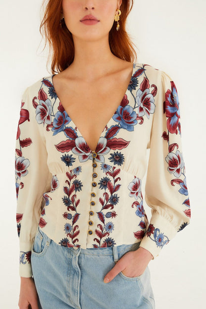 Farm Rio | Long Sleeve Blouse - Malu Winter White