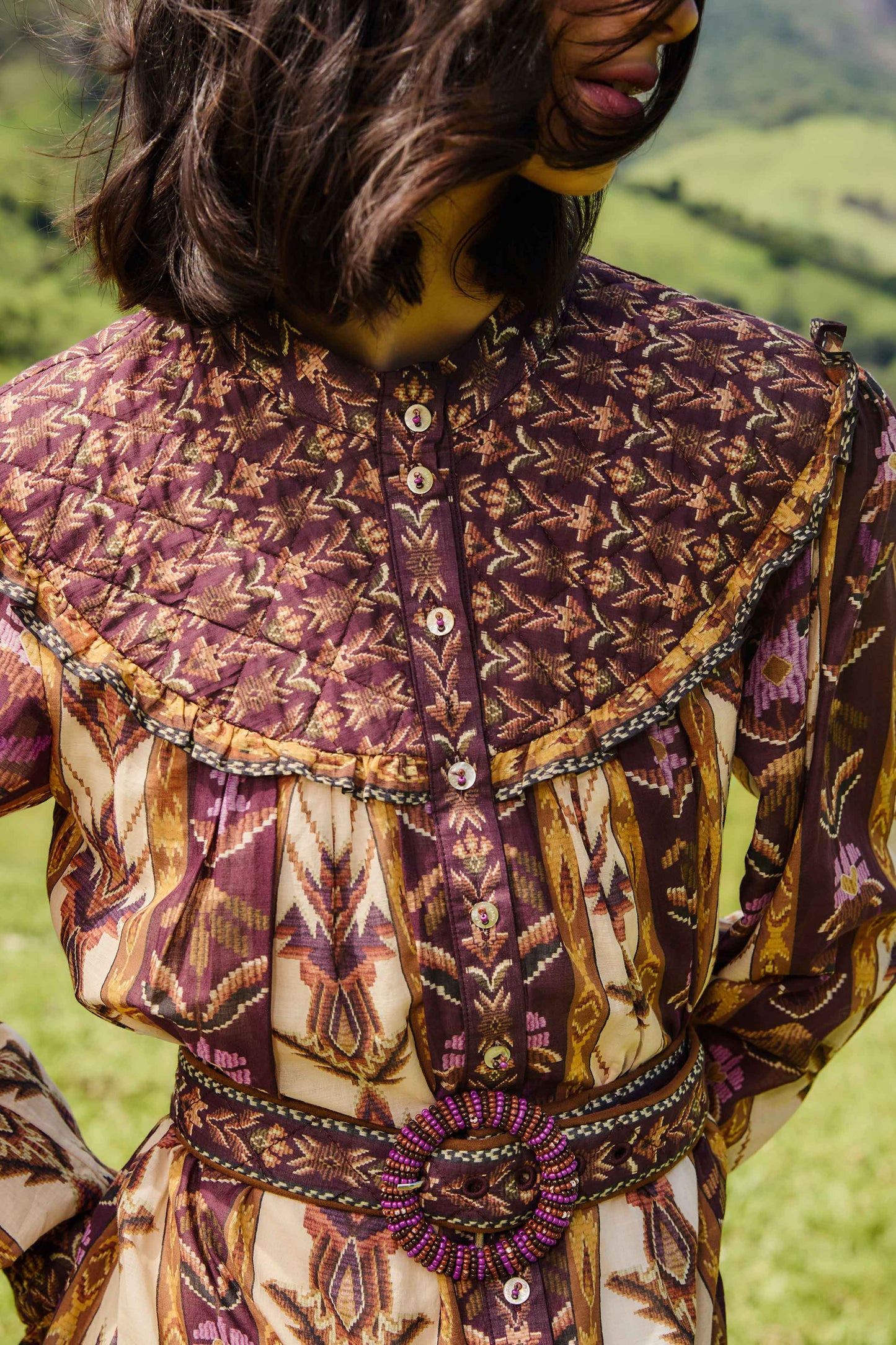Farm Rio | Long Sleeve Mini Dress - Embroidered Tapestry Sand