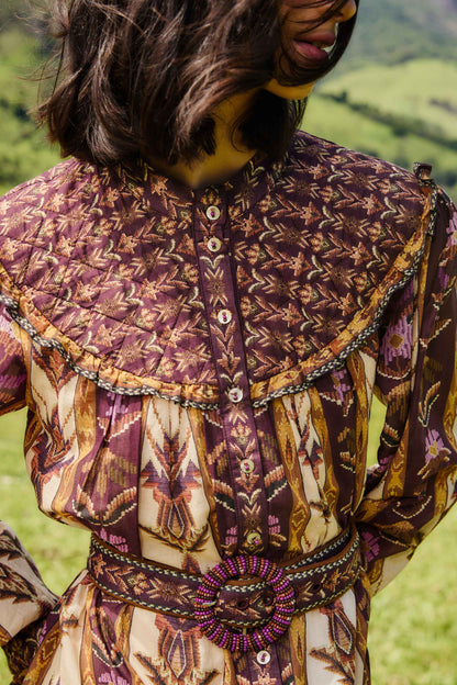 Farm Rio | Long Sleeve Mini Dress - Embroidered Tapestry Sand