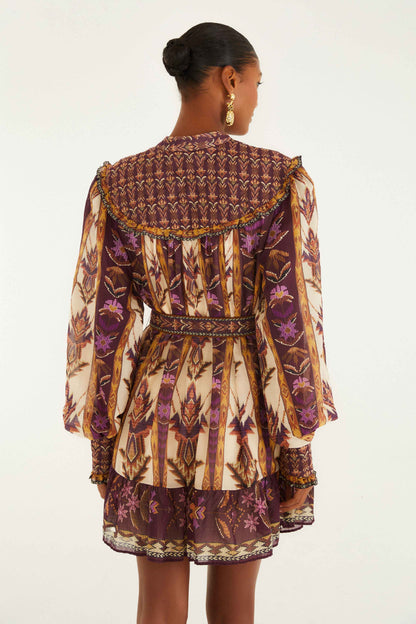 Farm Rio | Long Sleeve Mini Dress - Embroidered Tapestry Sand