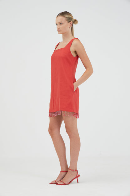 Third Form | Flame Linen Mini Dress - Grenadine