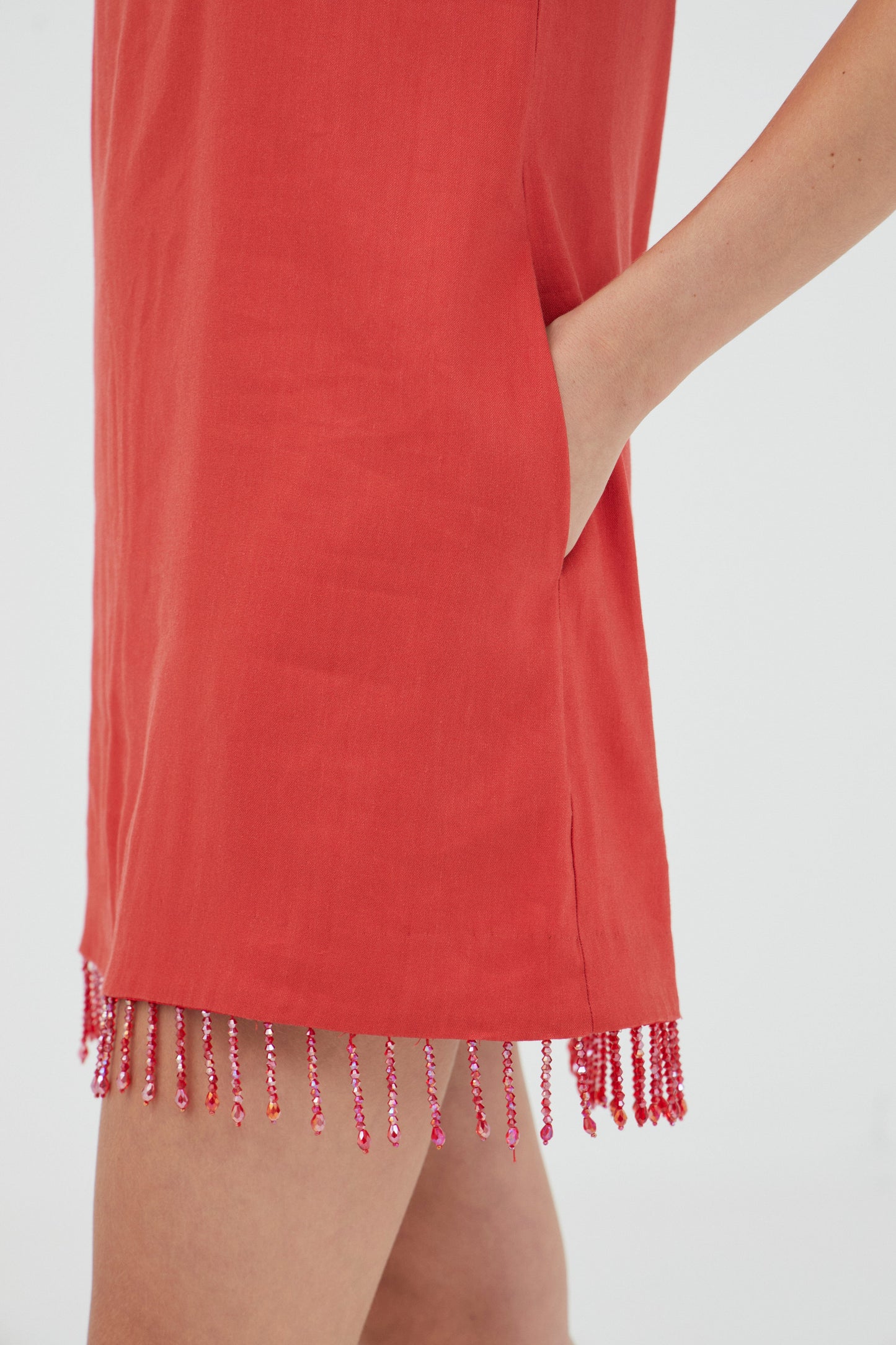 Third Form | Flame Linen Mini Dress - Grenadine
