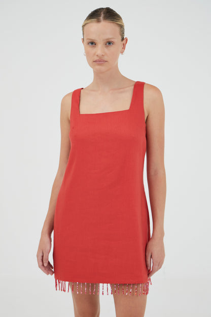 Third Form | Flame Linen Mini Dress - Grenadine