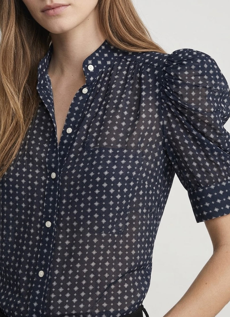 Frame Denim | The Tie Print Gillian Top - Navy Multi