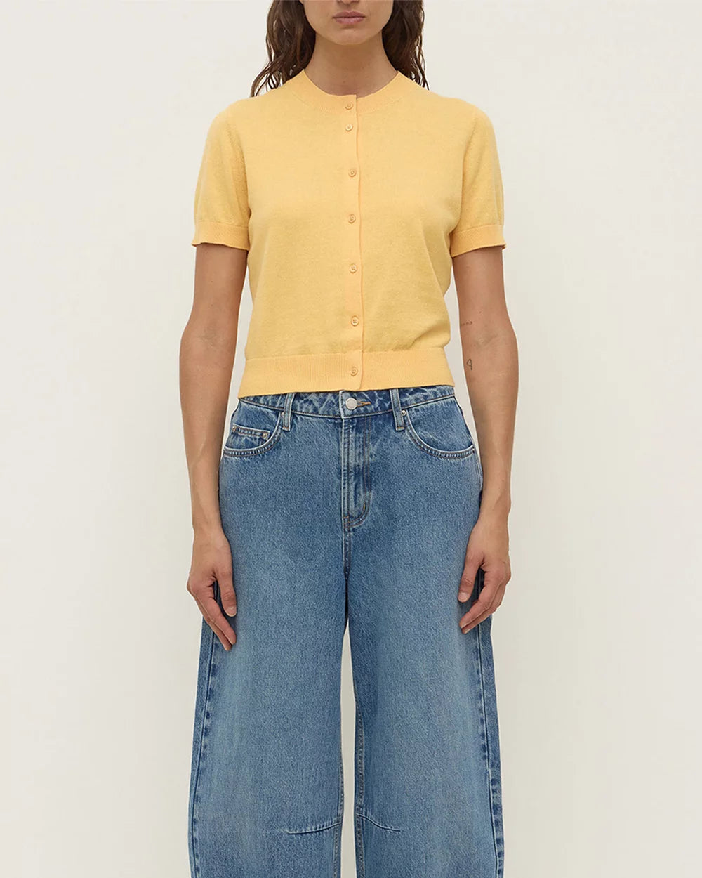 Assembly Label | Semra Cotton Cashmere Short Sleeve Cardigan - Sol