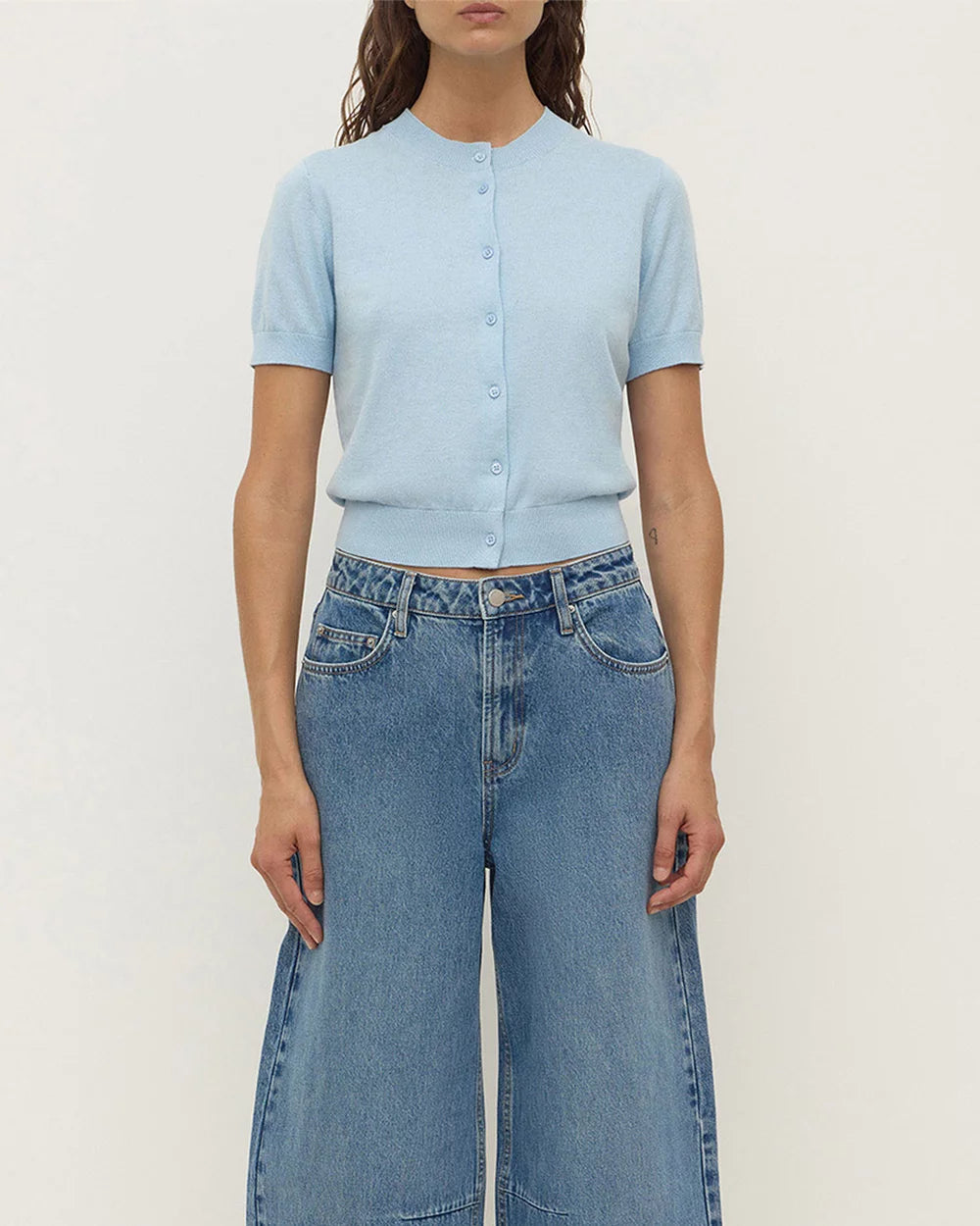 Assembly Label | Semra Cotton Cashmere Short Sleeve Cardigan - Salt