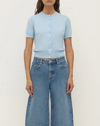 Assembly Label | Semra Cotton Cashmere Short Sleeve Cardigan - Salt