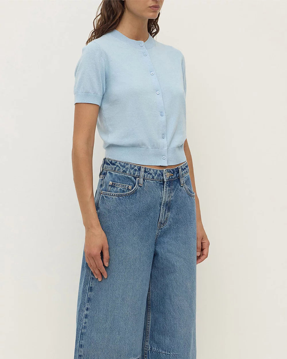 Assembly Label | Semra Cotton Cashmere Short Sleeve Cardigan - Salt