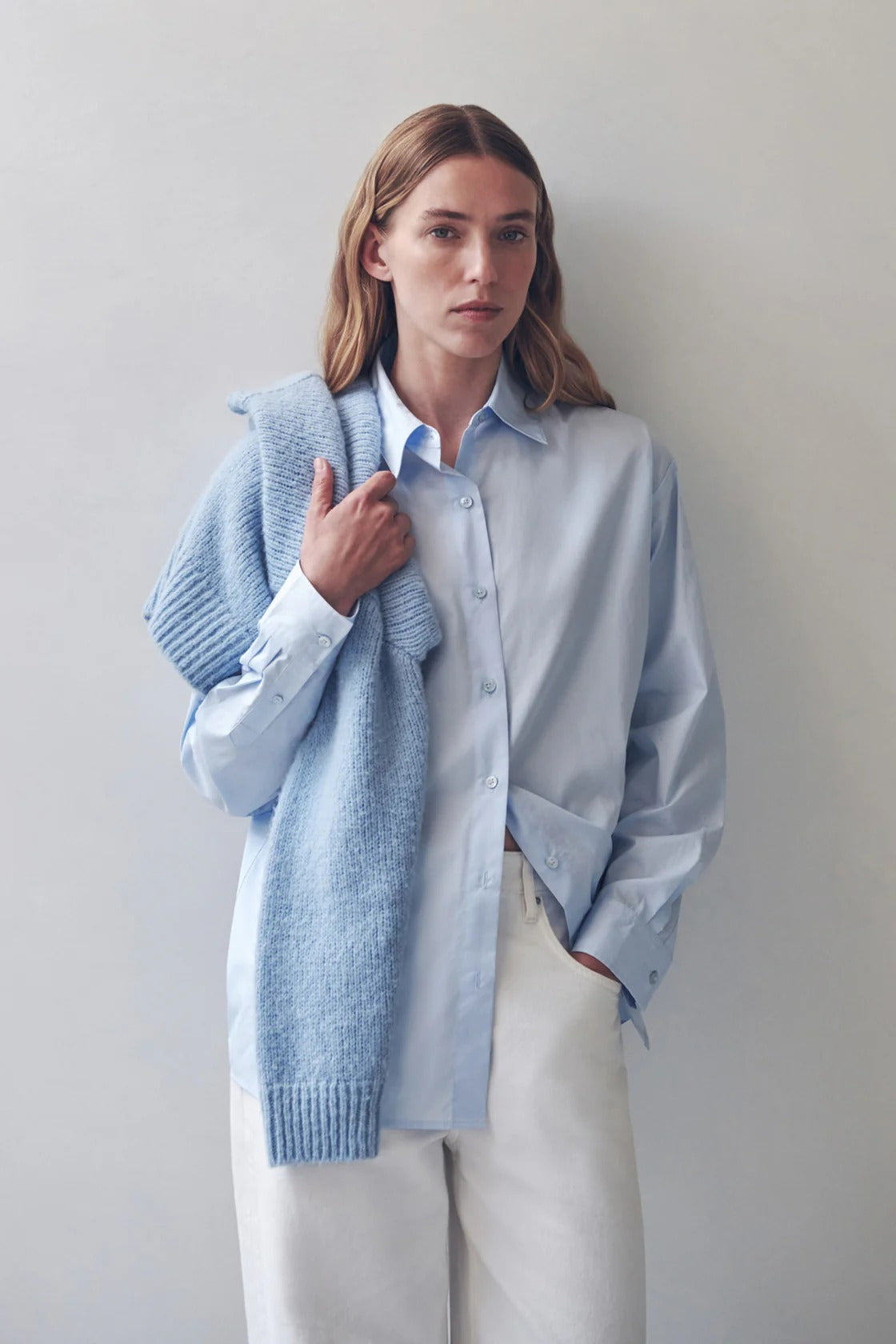 Assembly Label | Micha Poplin Long Sleeve Shirt - Powder Blue