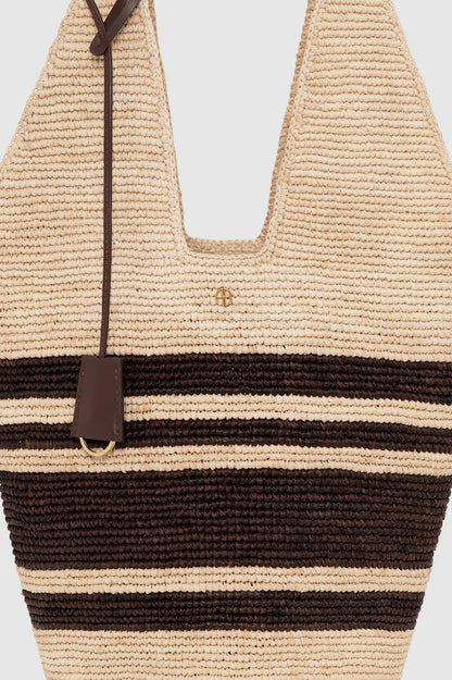 Anine Bing | Leah Stripes Hobo Raphia - Natural/Brown