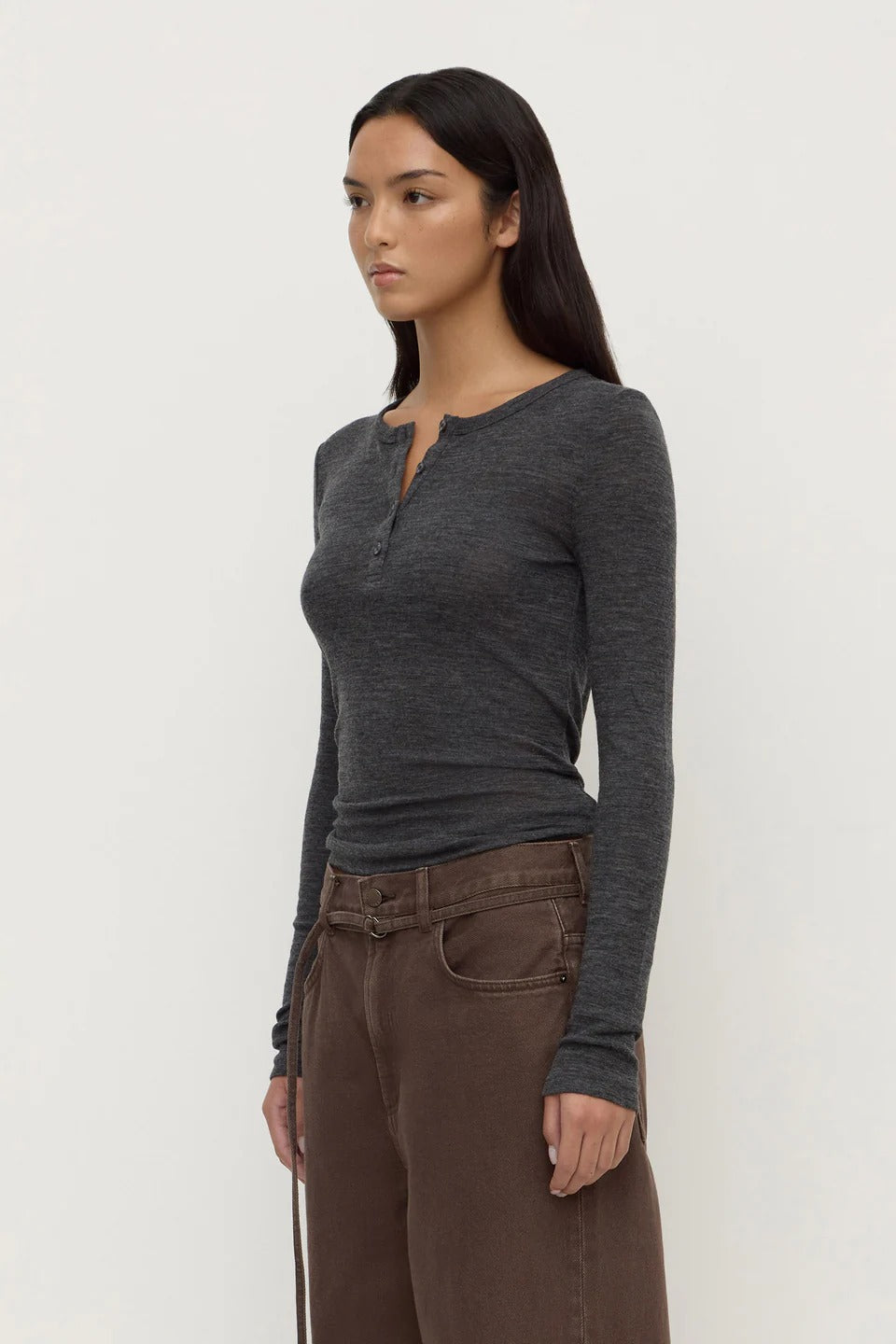 Assembly Label | Nora Merino Wool Henley - Charcoal Marle