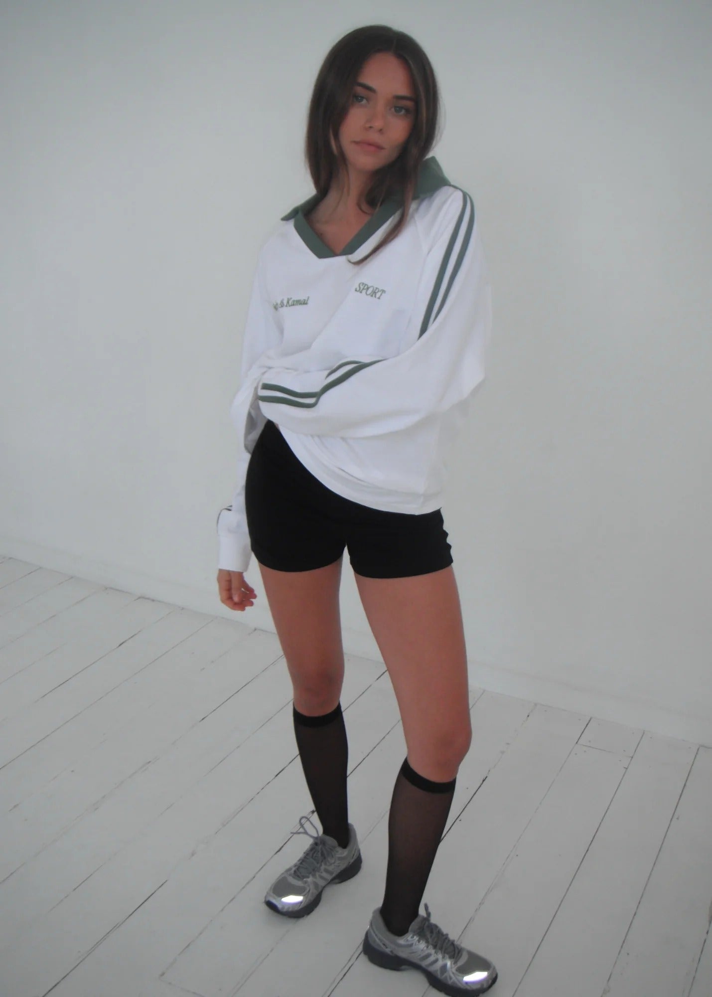 Pinky & Kamal | Long Sleeve Sport Jersey - White/Green
