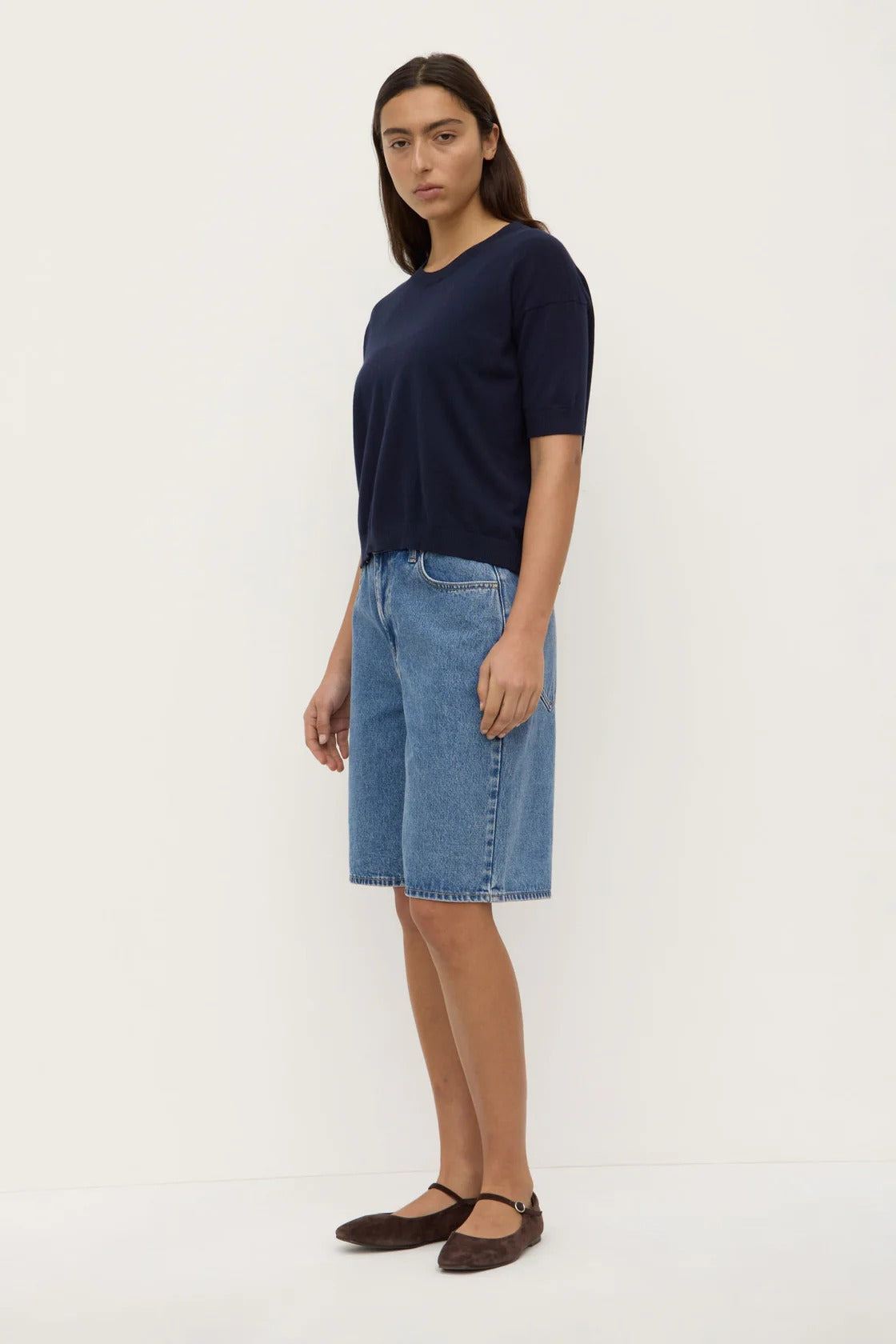 Assembly Label | Vanya Cotton Cashmere Knit Tee - True Navy